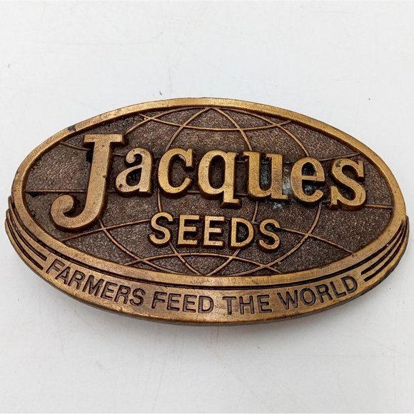 Farmers Feed The Works Belt Buckle Jacques Seeds 1977 Vintage Country Western - Picture 6 of 7